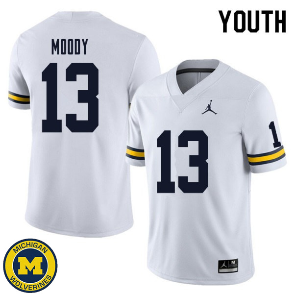 Youth Michigan Wolverines #13 Jake Moody White College Game Football Jersey